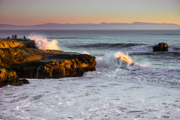 Sunset on the Pacific Ocean coastline, Santa Cruz, California