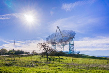 Stanford dish telecommunications antenna on a sunny day, Palo Alto, California
