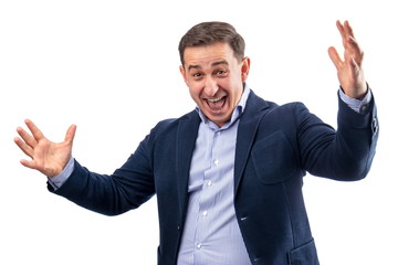 Handsome young businessman celebrating his success