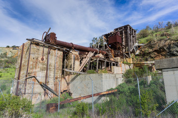 Fototapeta na wymiar Ruins of old facilities of mercury manufacturing, Almaden Quicksilver County Park, south San Francisco bay, California