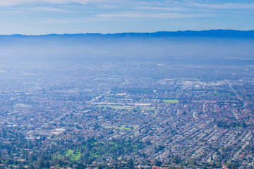 View towards San Jose from the hills of Sierra Vista Open Space Preserve, south San Francisco bay, California