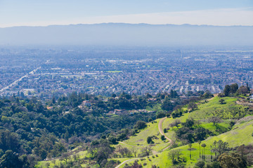 View towards San Jose from the hills of Sierra Vista Open Space Preserve, south San Francisco bay,...