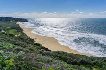 Aerial view of beach in Montara, California