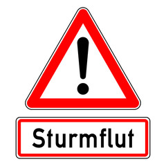 ncsc64 NewCombinationSignCaution ncsc - Achtung Ausrufezeichen Unwetterwarnung / Sturmflutwarnung / dreieckig - Wetterkennzeichnung mit Text - Sturmflut: quadrat xxl schwarz rot - g7018