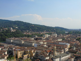 Turin, Italy - 12/01/2018: An amazing photography of the city of Turin from italy in summer days from the high and low part of the city including the beautiful river of Po from the center