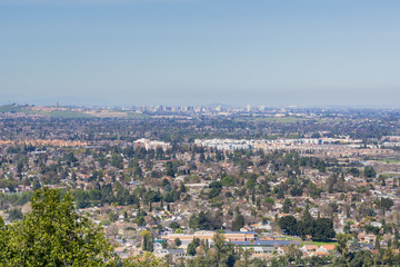 Aerial view of downtown San Jose on a clear day, south San Francisco bay, California