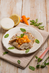 sworfish carpaccio with carrot and mint