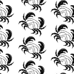 Vector pattern with  hand drawn  illustration of crab in realistic style isolated.  Hand sketched artwork with animal. Tattoo art.  Template for card poster banner print for t-shirt.