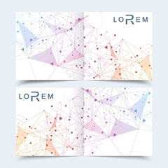 Modern minimal vector layout cover design templates for square brochure or flyer. Scientific concept for medical, technology, chemistry. Connecting dots and lines.