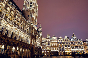 Grand Place buildings at night