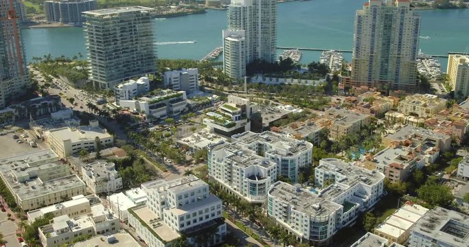 Aerial Miami Beach neighborhood south of fifth street 4k 60p