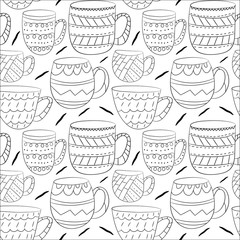 Vector seamless pattern of cups of coffee, tea, milk in Scandinavian style. Used for wallpapers, backgrounds, wrapping paper.