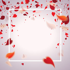Falling romantic red hearty petals of flowers isolated on light background.Valentine's day concept.