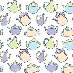Vector seamless pattern of teapots in Scandinavian style. Used for wallpapers, backgrounds, wrapping paper