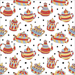 Vector seamless pattern of teapots in Scandinavian style. Used for wallpapers, backgrounds, wrapping paper