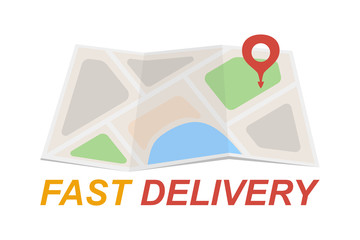 Fast delivery icon concept. Express delivery service, fast delivery inscription on light background. Fast shipping worldwide. Vector illustration.