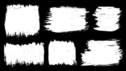 Fototapeta premium Grunge stains set. Ink splatter backgrounds collection. Spray splashes backdrops. Highly detailed liquid strokes isolated. Paint brush textures. Abstract vector illustration.