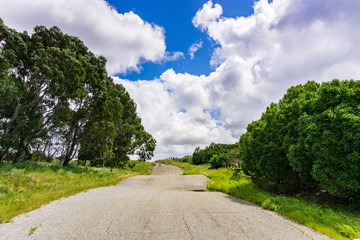 Running trail in Bedwell Bayfront Park on the shoreline of San Francisco bay, Menlo Park, California