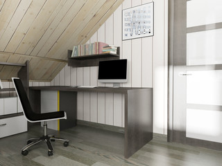 modern workplace in home interior, 3d rendering