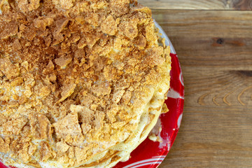 Homemade cake Napoleon with custard