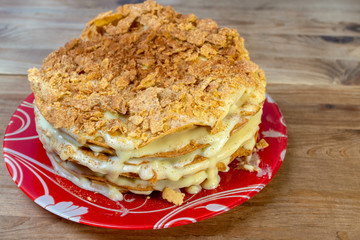 Homemade cake Napoleon with custard
