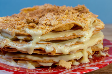 Homemade cake Napoleon with custard