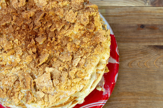 Homemade cake Napoleon with custard