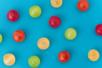 Still life of colorful spherical candies.