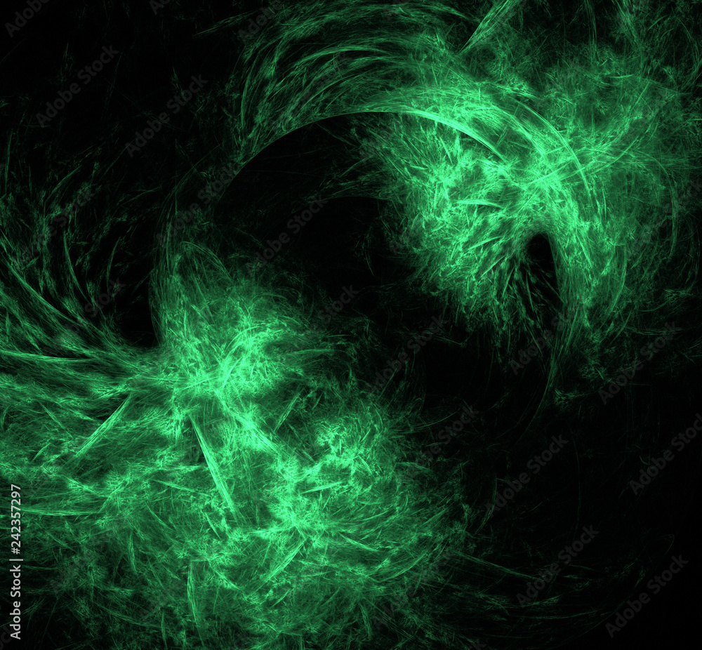 Poster abstract ufo green fractal background. fantasy fractal texture. digital art. 3d rendering. computer 