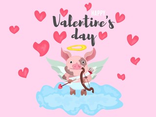 poster valentine's day cupid on a cloud