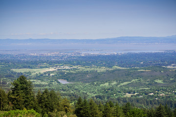 Fototapeta na wymiar View from Windy Hill towards Redwood City, Silicon Valley, San Francisco Bay Area, California