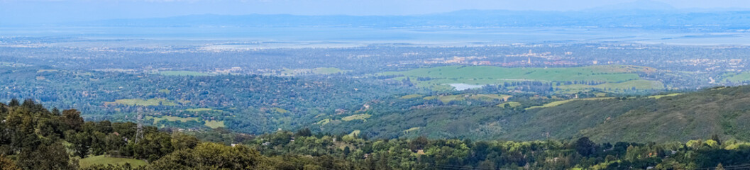 Panoramic view of Silicon Valley as seen from Skyline Boulevard, San Francisco bay area, California
