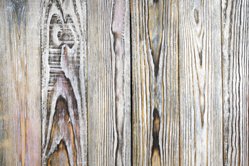 Background of old white-gray shabby boards by close up.