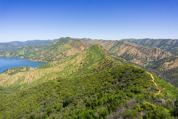 Fototapeta na wymiar Aerial view of the hills in the south of Berryessa lake from Stebbins Cold Canyon, Napa Valley, California