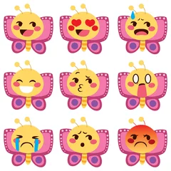 Fotobehang Schattige dieren set Set van schattige vlinder mascotte emoji verschillende gezichtsuitdrukkingen