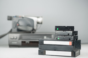VHS videotapes and video player