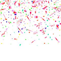 Colorful confetti on white background.