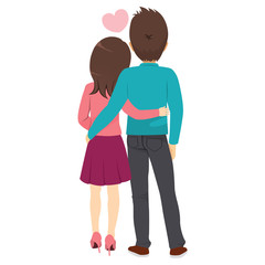 Back view of young couple hugging together in love