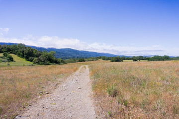Hiking trail through grasslands, San Francisco bay area, California