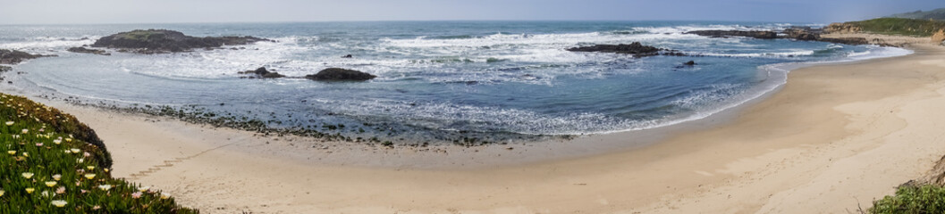 Panoramic view of Pescadero State Beach, Pacific Ocean Coastline, California
