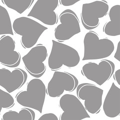 Seamless pattern with gray hearts on white background. Romantic Wallpaper, textiles, clothing, wrapping paper. Monochrome vector illustration.