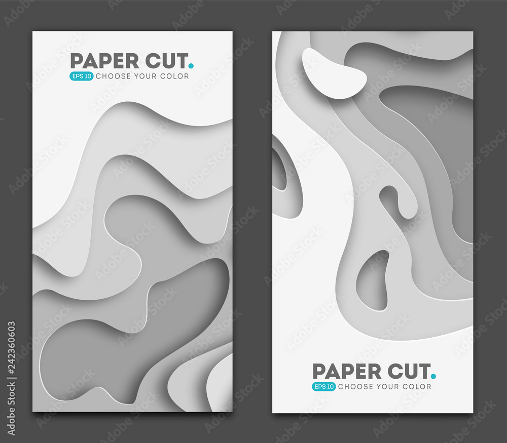 Poster vertical banners with 3d abstract background with paper cut shapes. vector design layout for busines