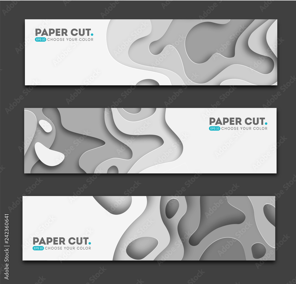 Poster horizontal banners with 3d abstract background, white paper cut shapes. vector design layout for bus