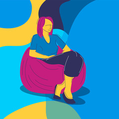 vector image of a woman sitting on a poof