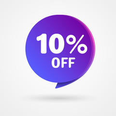 10% OFF Discount Sticker. Sale blue and purple Tag Isolated Vector Illustration. Discount Offer Price Label, Vector Price Discount Symbol.