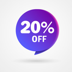 20% OFF Discount Sticker. Sale blue and purple Tag Isolated Vector Illustration. Discount Offer Price Label, Vector Price Discount Symbol.