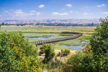 Aerial view of the marshes in Don Edwards wildlife refuge, Fremont, San Francisco bay area, California