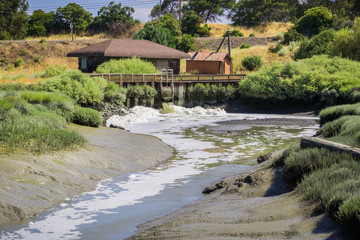 Fototapeta na wymiar Water level control station, Don Edwards wildlife refuge, Fremont, San Francisco bay area, California