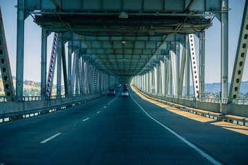 Driving on Richmond - San Rafael bridge (John F. McCarthy Memorial Bridge), San Francisco bay,...
