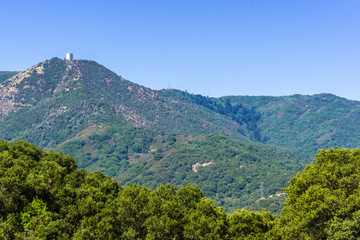 Fototapeta na wymiar View towards Mount Umunhum from Almaden Quicksilver county park, south San Francisco bay area, Santa Clara county, California